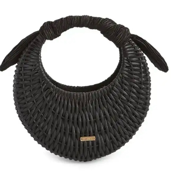 Cult Gaia Woven Rattan & Silk Black Top Handle Mini Bag Gently Used - Picture 2 of 10
